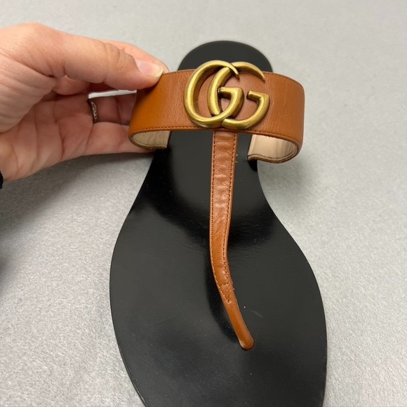 Gucci Double G Logo Leather Thong Sandal Womens 40 US 9 Summer Beach - Picture 9 of 16